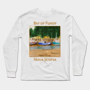 Boats high and dry at low tide in the Bay of Fundy at St Martins Long Sleeve T-Shirt
